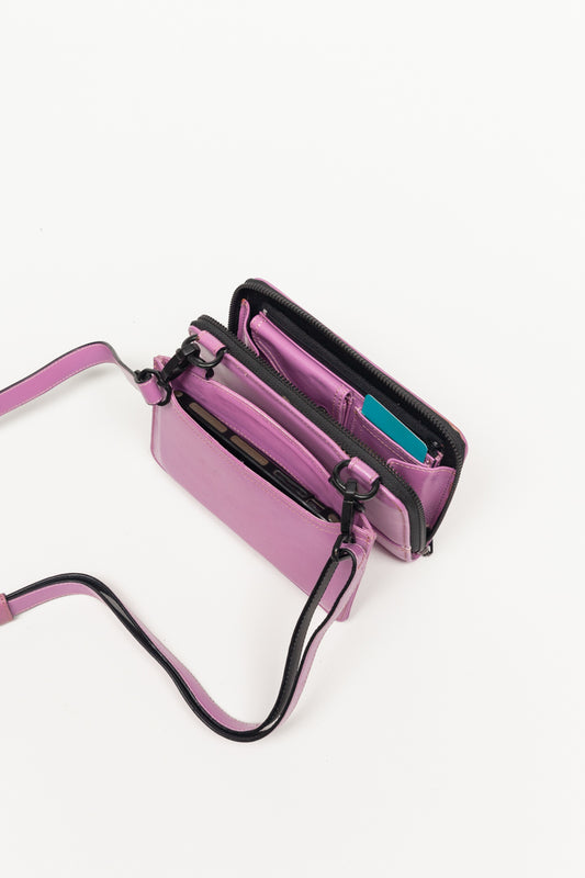 Bolsa pettite con portacelular rosa neon